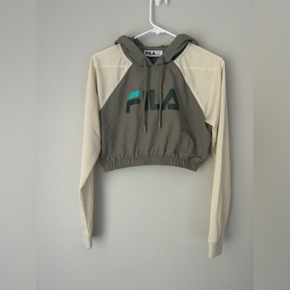 Fila Olive and Cream Crop‎ Top Hoodie